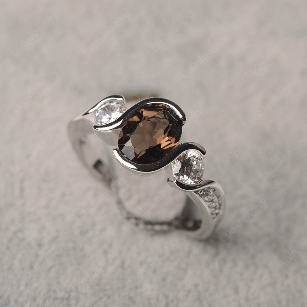 Oval Cut Smoky Quartz  Bezel Set Ring Yellow Gold - LUO Jewelry