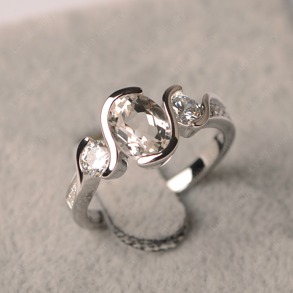 Oval Cut White Topaz Bezel Set Ring Yellow Gold - LUO Jewelry