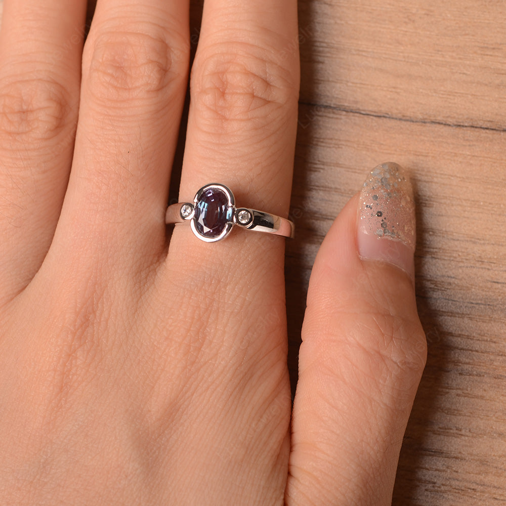 Vintage Alexandrite Ring Oval Bezel Set Ring - LUO Jewelry