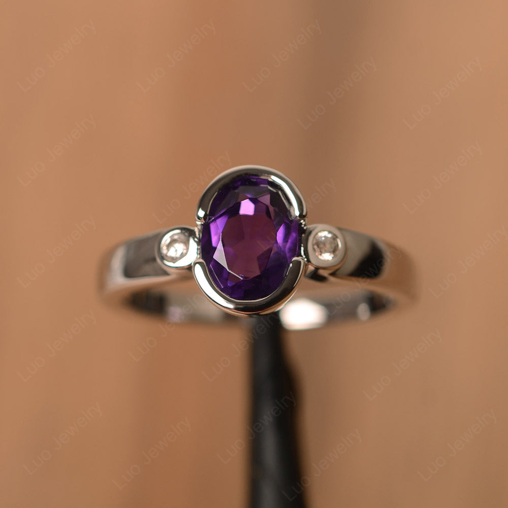 Vintage Amethyst Ring Oval Bezel Set Ring - LUO Jewelry