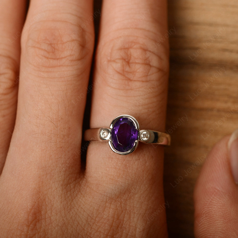 Vintage Amethyst Ring Oval Bezel Set Ring - LUO Jewelry