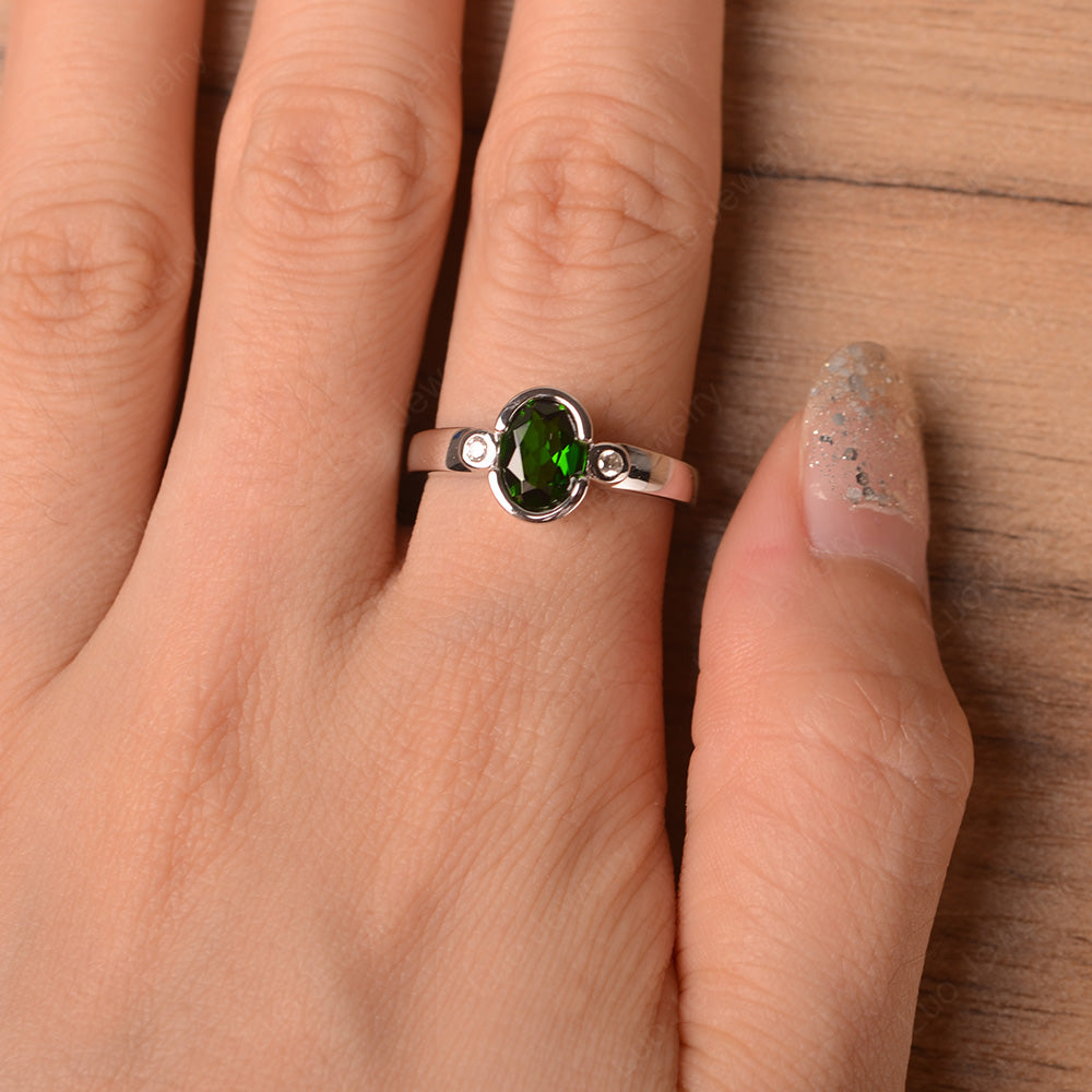 Vintage Diopside Ring Oval Bezel Set Ring - LUO Jewelry