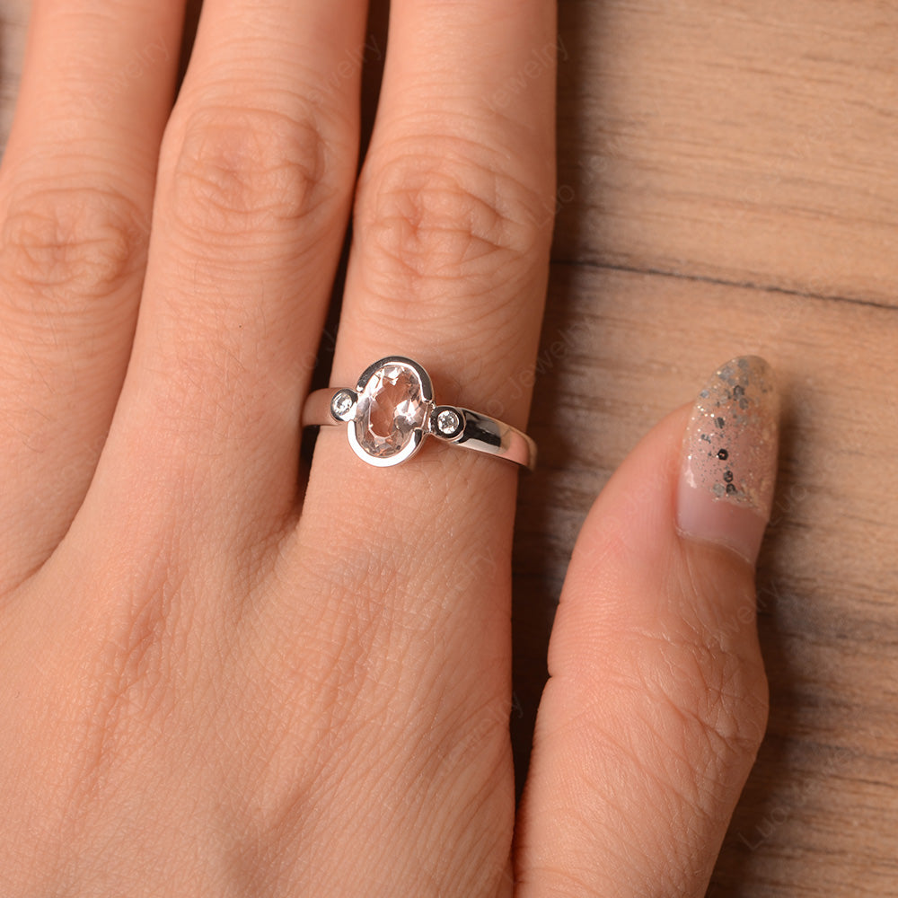 Vintage Morganite Ring Oval Bezel Set Ring - LUO Jewelry
