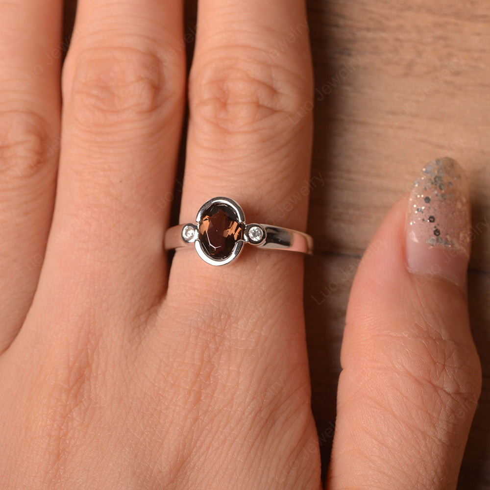 Vintage Smoky Quartz Ring Oval Bezel Set Ring - LUO Jewelry