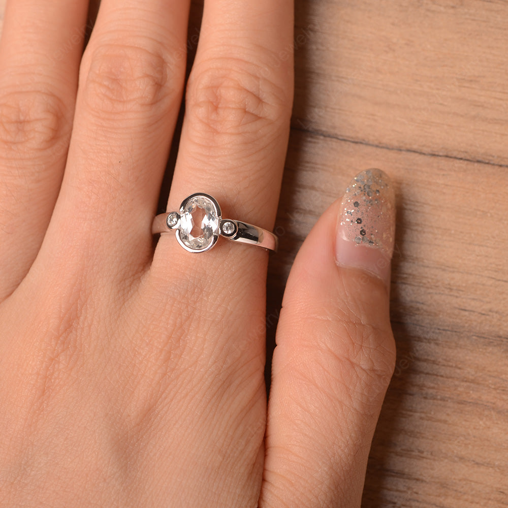 Vintage White Topaz Ring Oval Bezel Set Ring - LUO Jewelry