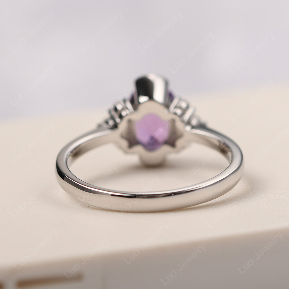 Oval Half Bezel Set Amethyst Engagement Ring - LUO Jewelry