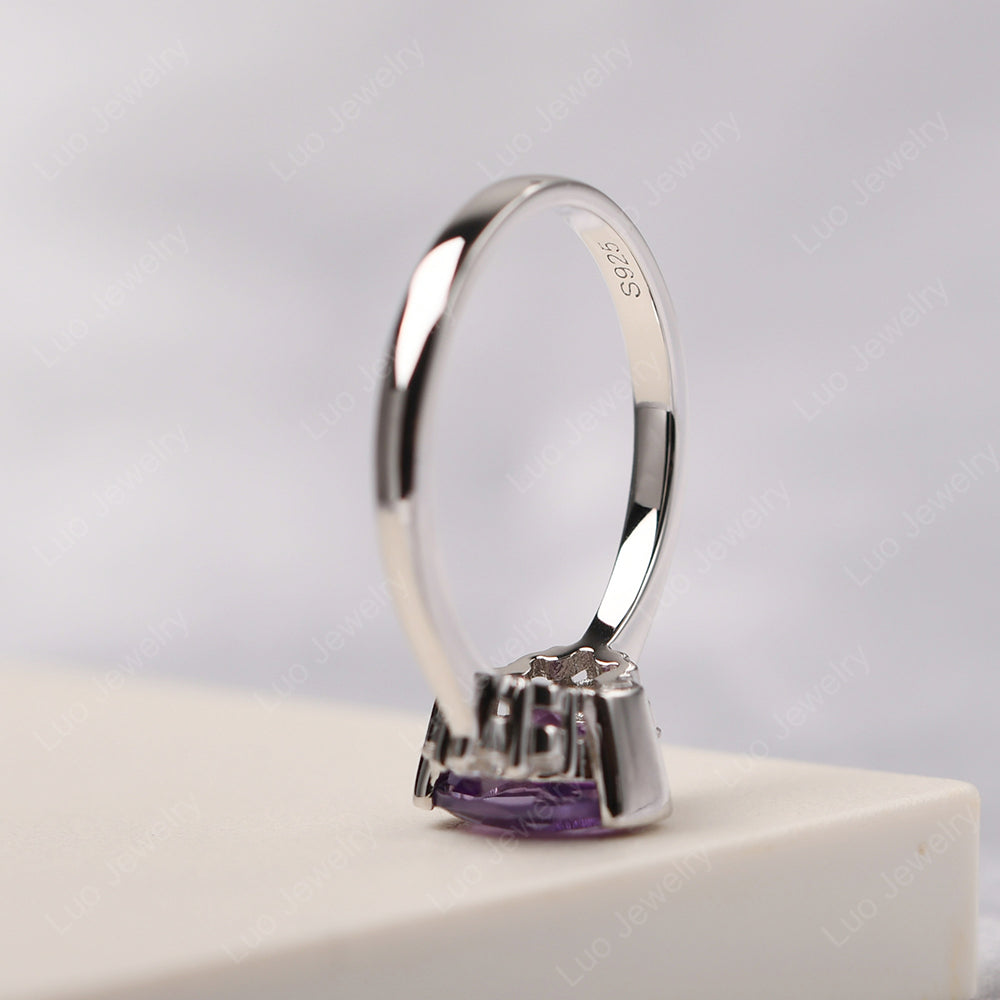 Oval Half Bezel Set Amethyst Engagement Ring - LUO Jewelry