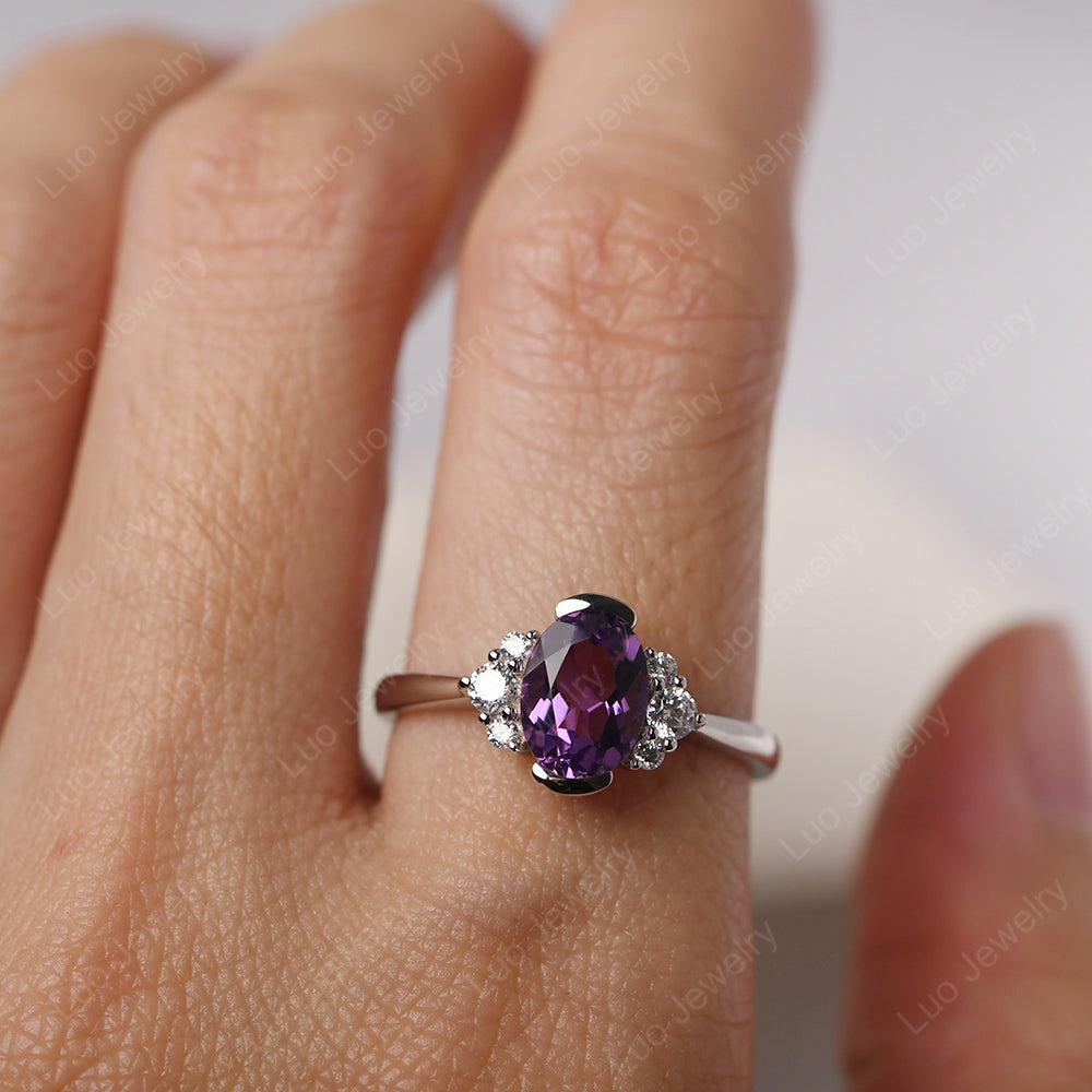 Oval Half Bezel Set Amethyst Engagement Ring - LUO Jewelry