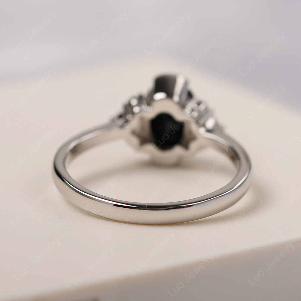 Oval Half Bezel Set Black Spinel Engagement Ring - LUO Jewelry