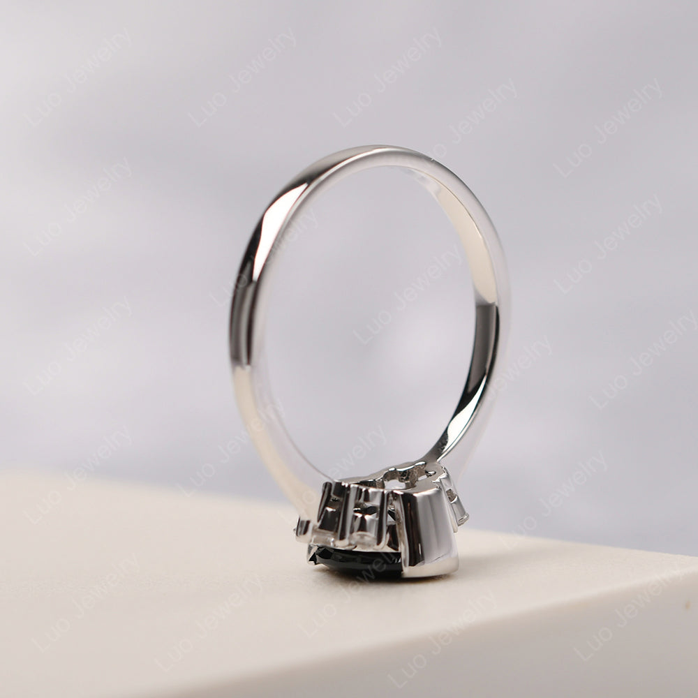 Oval Half Bezel Set Black Spinel Engagement Ring - LUO Jewelry