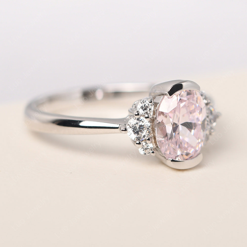 Oval Half Bezel Set Cubic Zirconia Engagement Ring - LUO Jewelry