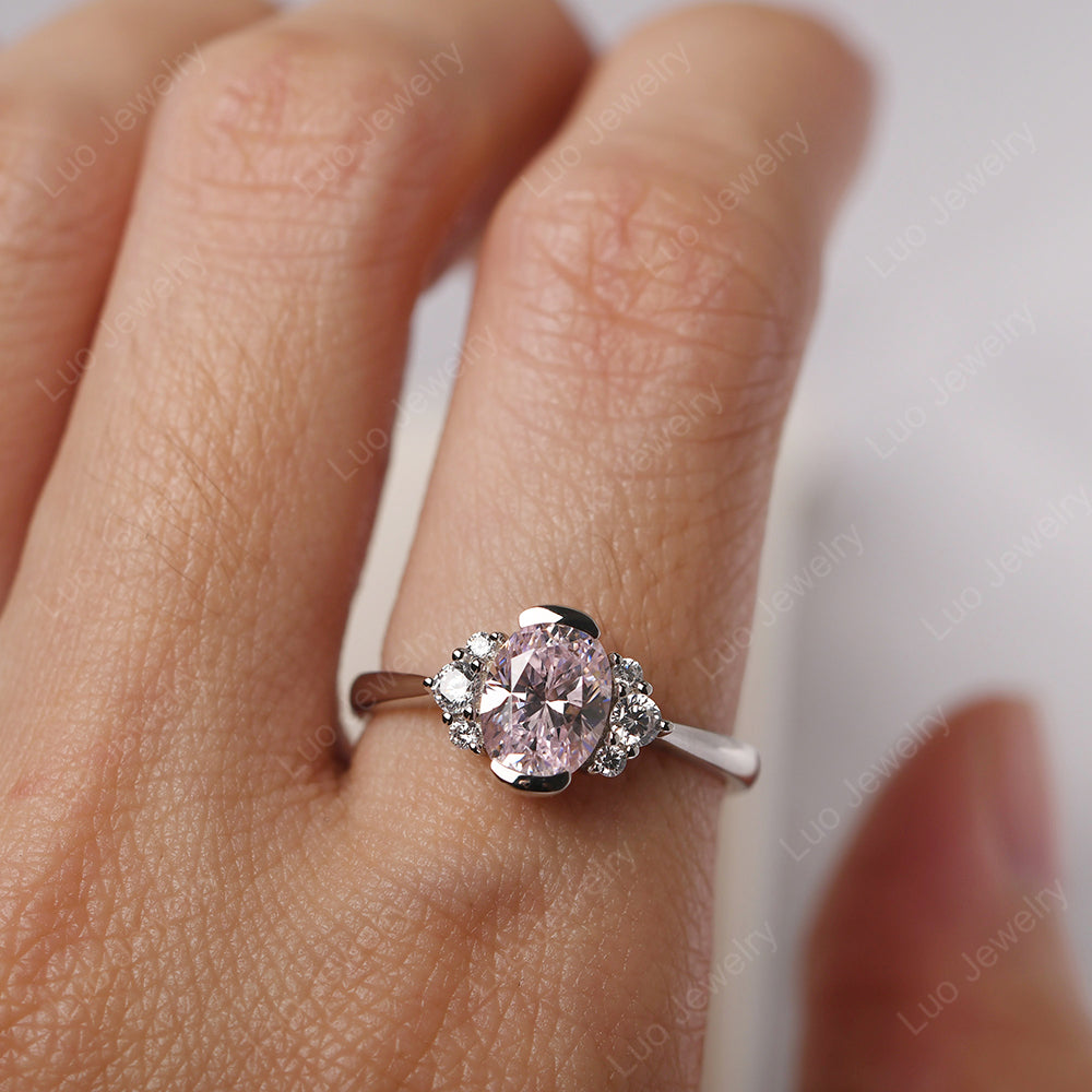 Oval Half Bezel Set Cubic Zirconia Engagement Ring - LUO Jewelry