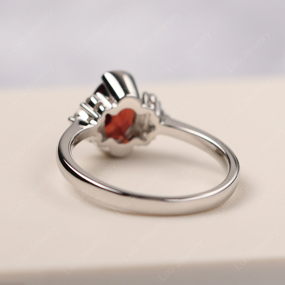 Oval Half Bezel Set Garnet Engagement Ring - LUO Jewelry