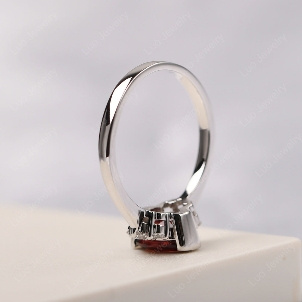Oval Half Bezel Set Garnet Engagement Ring - LUO Jewelry