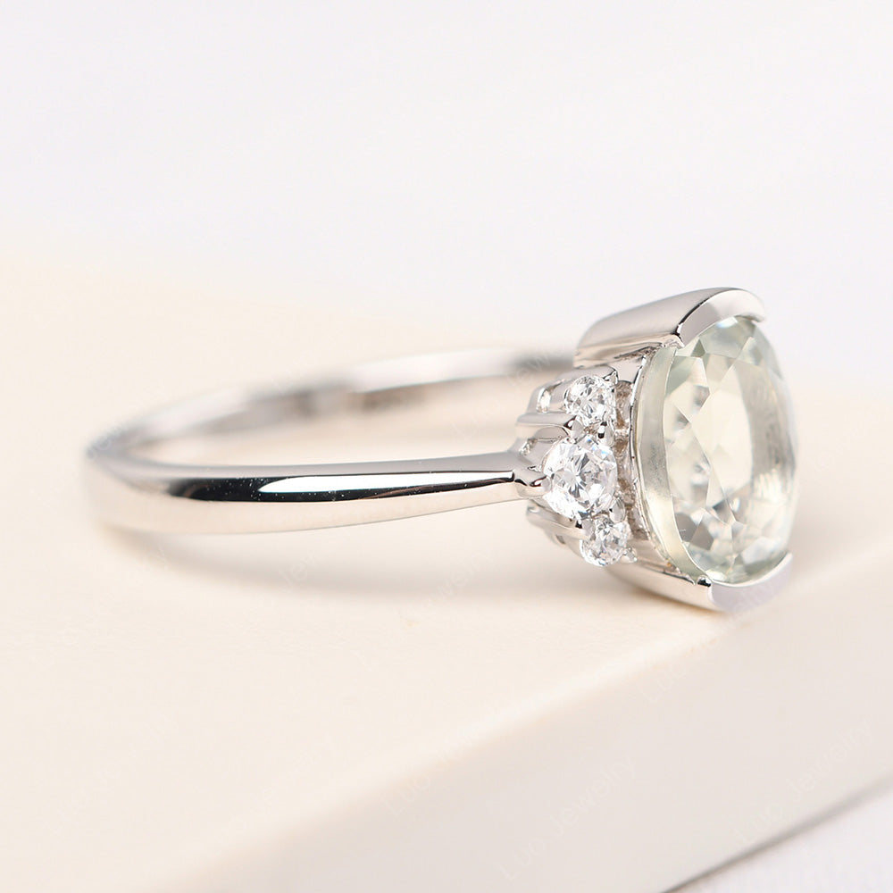 Oval Half Bezel Set Green Amethyst Engagement Ring - LUO Jewelry