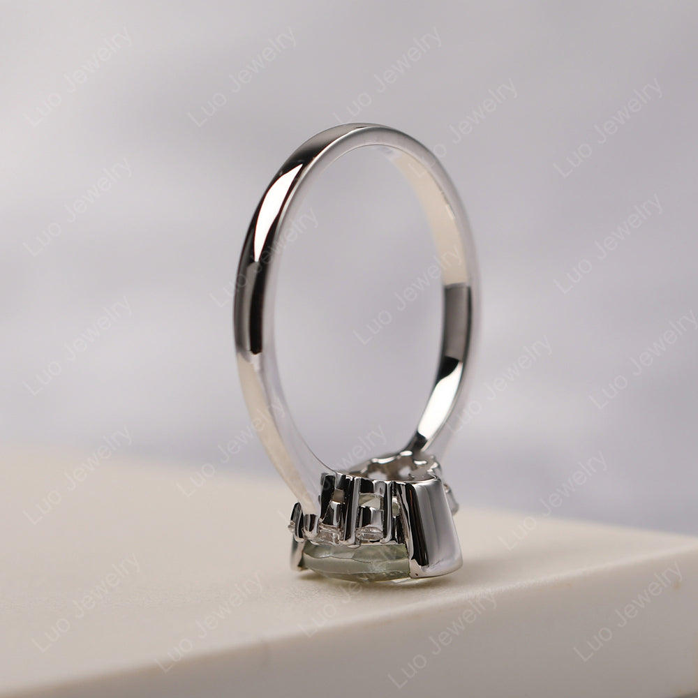 Oval Half Bezel Set Green Amethyst Engagement Ring - LUO Jewelry