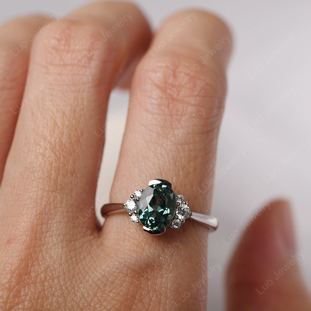 Oval Half Bezel Set Green Sapphire Engagement Ring - LUO Jewelry