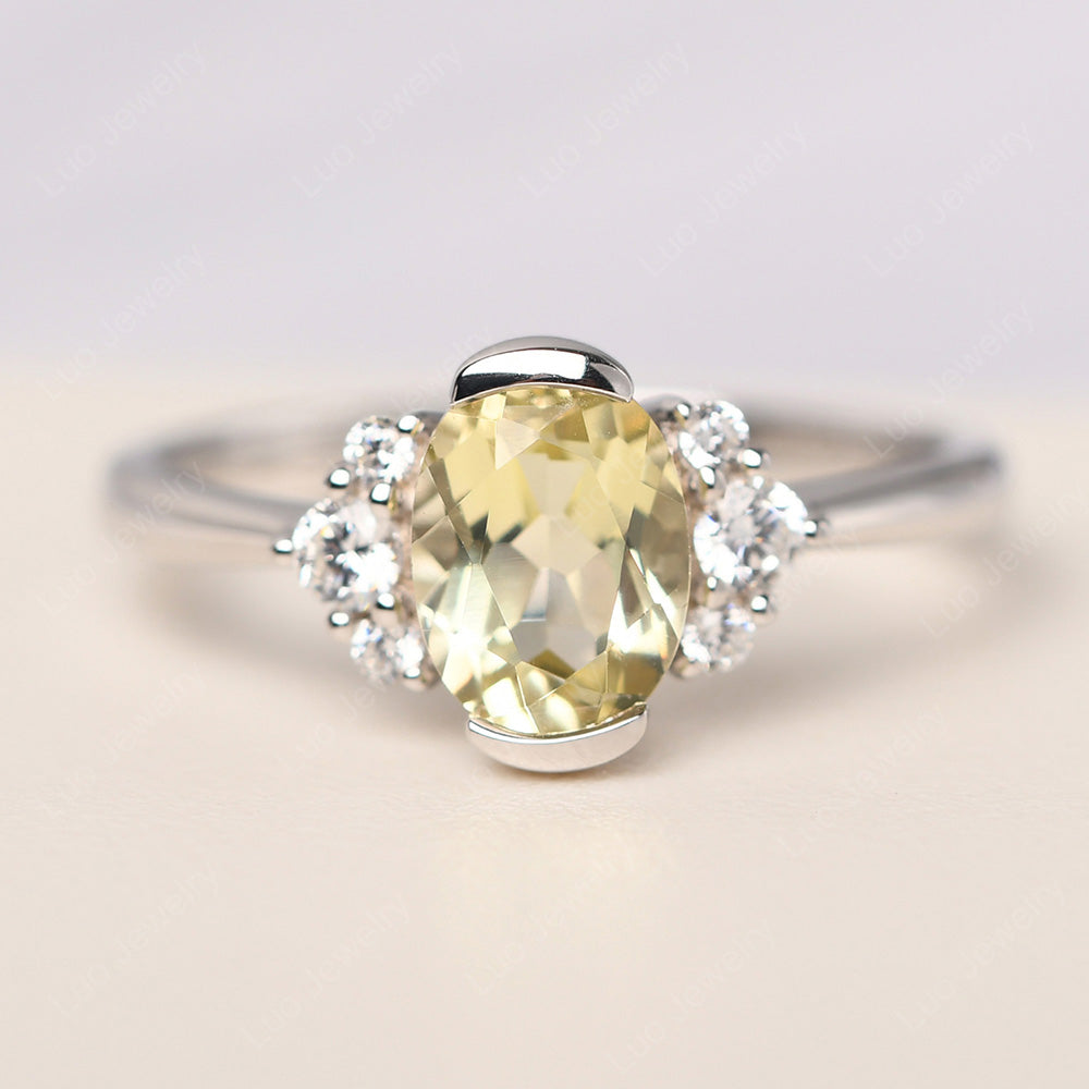 Oval Half Bezel Set Lemon Quartz Engagement Ring - LUO Jewelry