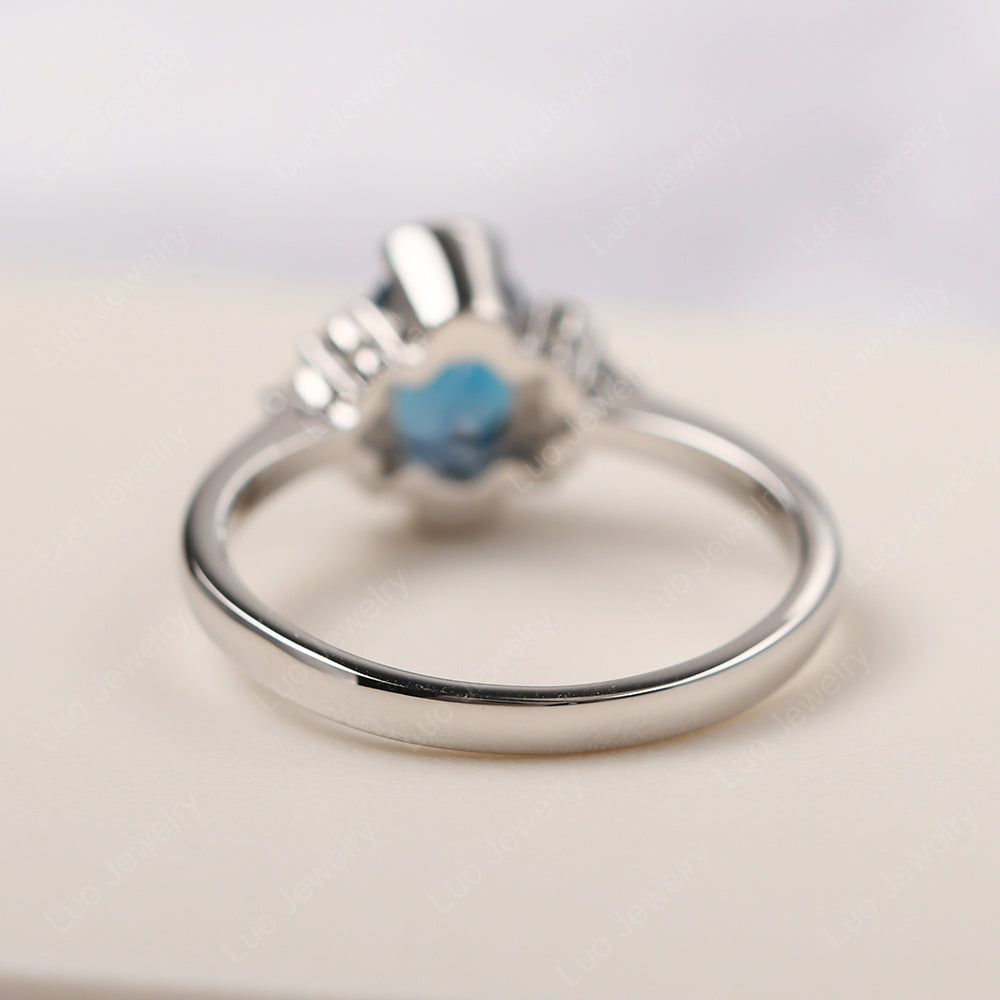 Oval Half Bezel Set London Blue Topaz Engagement Ring - LUO Jewelry