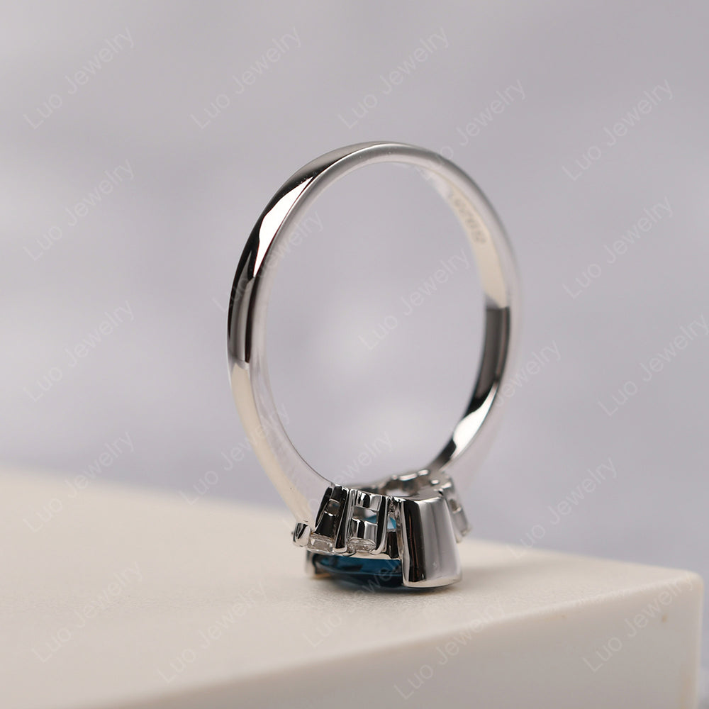 Oval Half Bezel Set London Blue Topaz Engagement Ring - LUO Jewelry