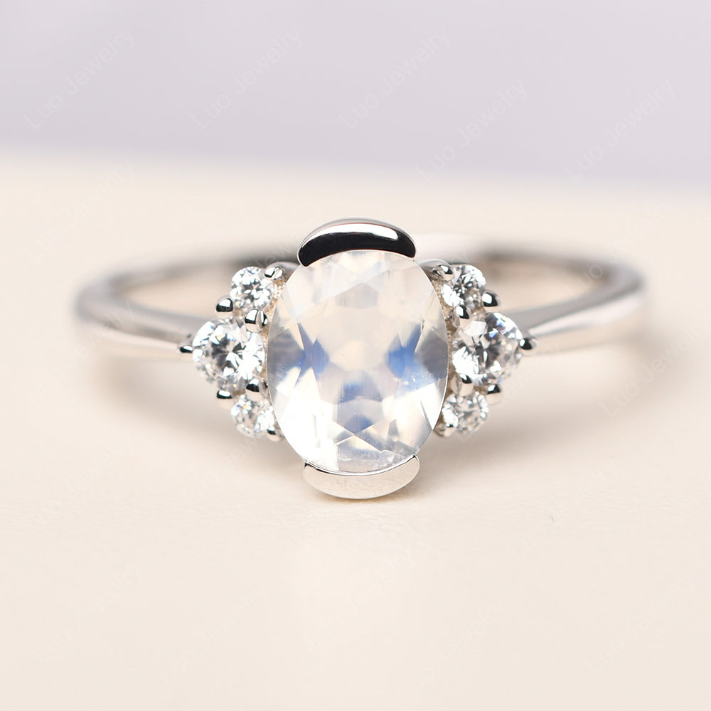 Oval Half Bezel Set Moonstone Engagement Ring - LUO Jewelry