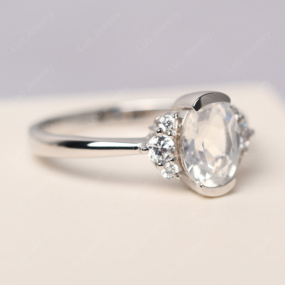 Oval Half Bezel Set Moonstone Engagement Ring - LUO Jewelry