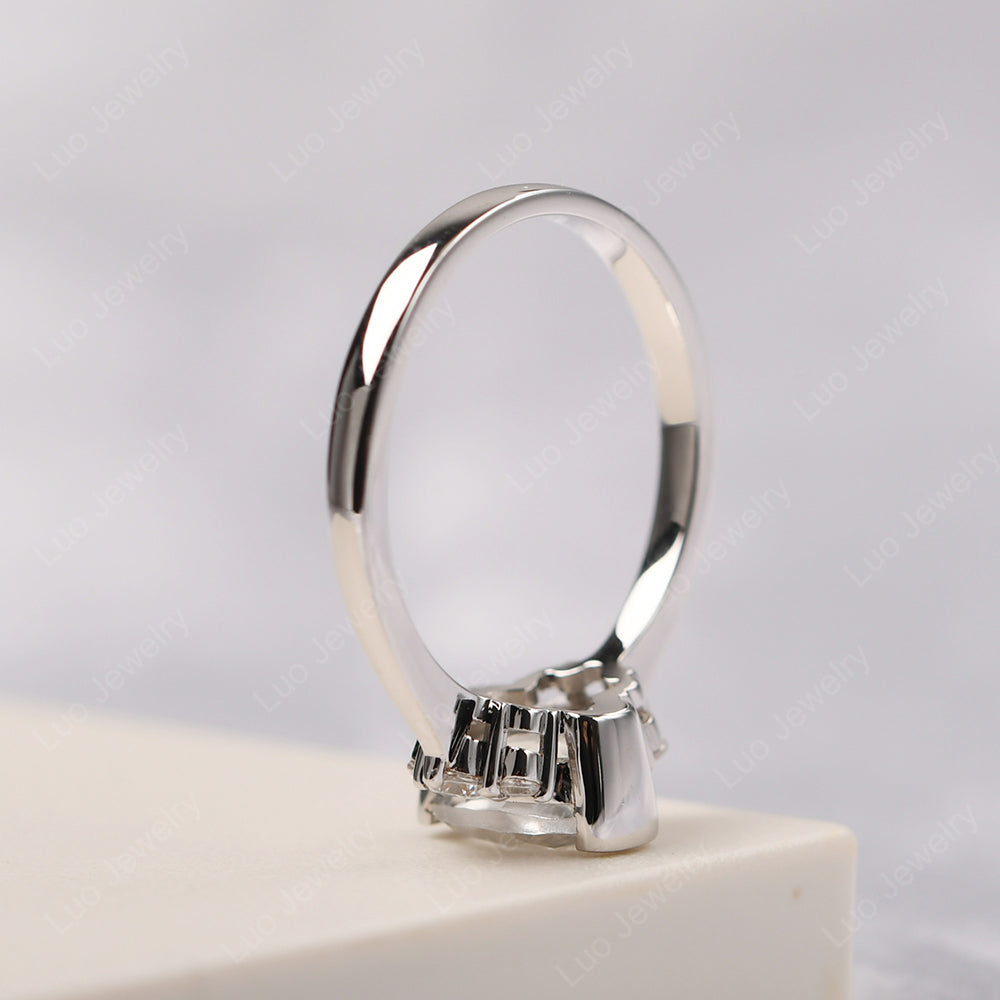 Oval Half Bezel Set Moonstone Engagement Ring - LUO Jewelry