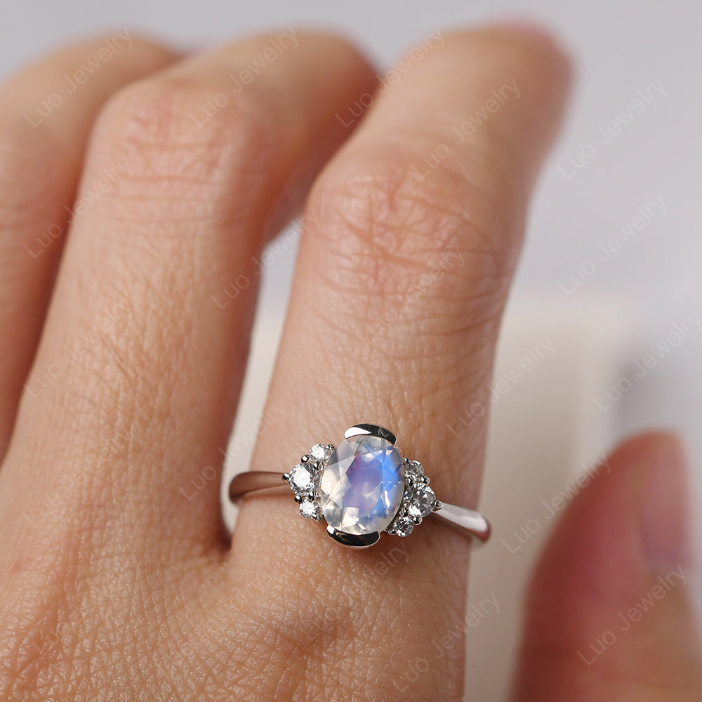 Oval Half Bezel Set Moonstone Engagement Ring - LUO Jewelry