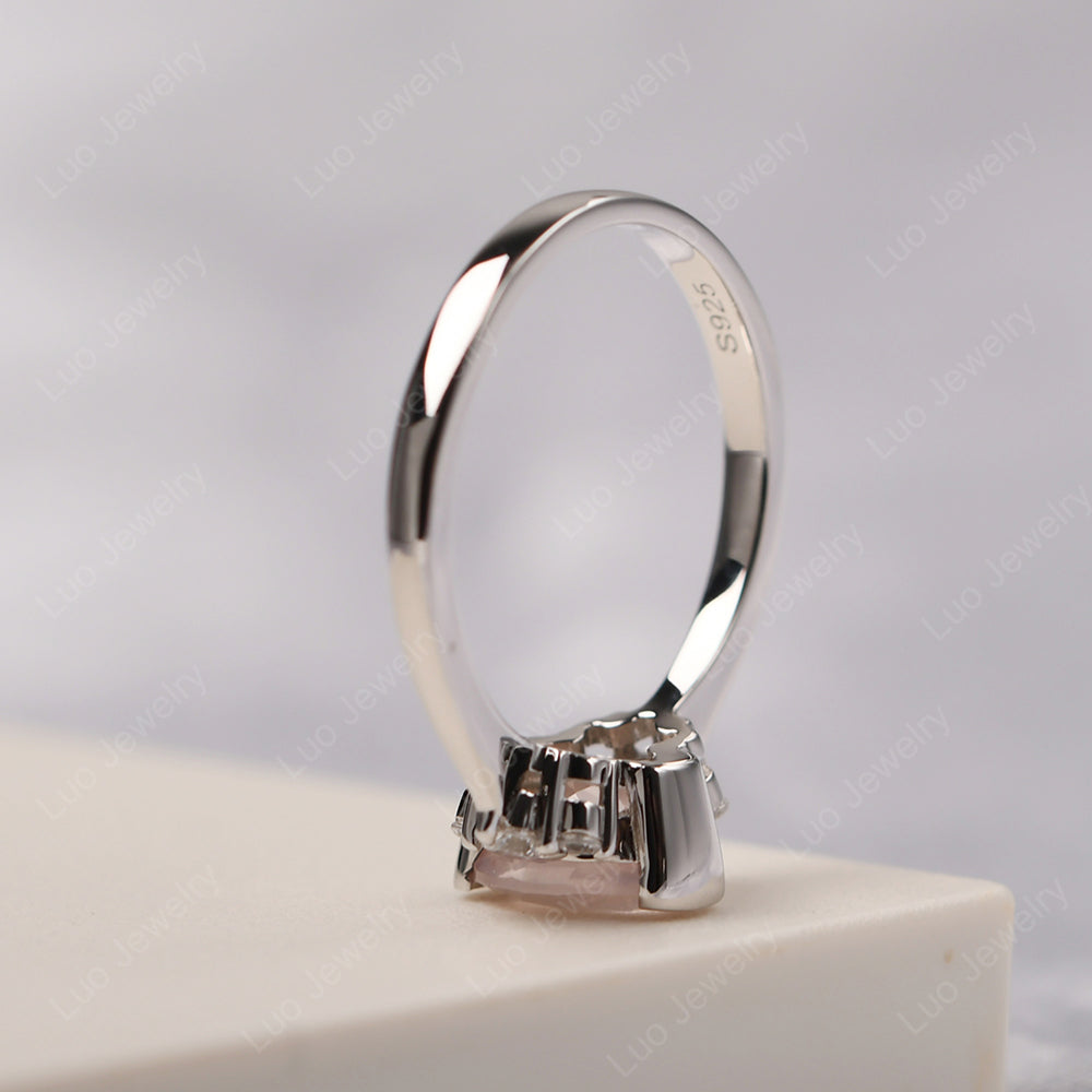 Oval Half Bezel Set Rose Quartz Engagement Ring - LUO Jewelry