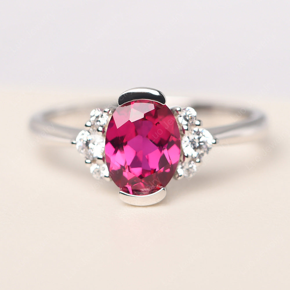 Oval Half Bezel Set Ruby Engagement Ring LUO
