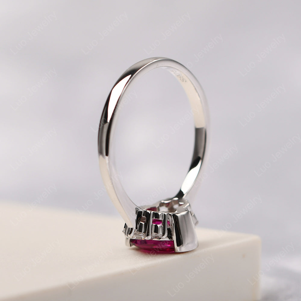 Oval Half Bezel Set Ruby Engagement Ring - LUO Jewelry