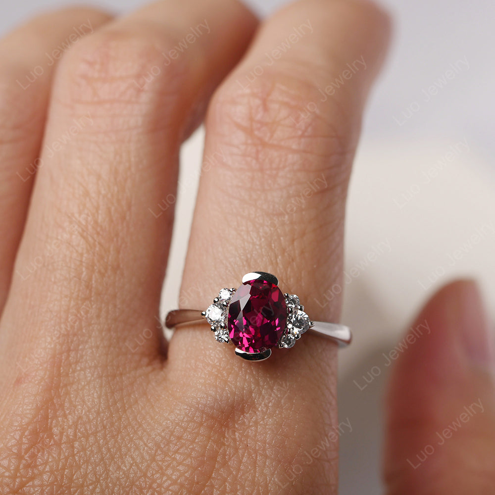 Oval Half Bezel Set Ruby Engagement Ring - LUO Jewelry