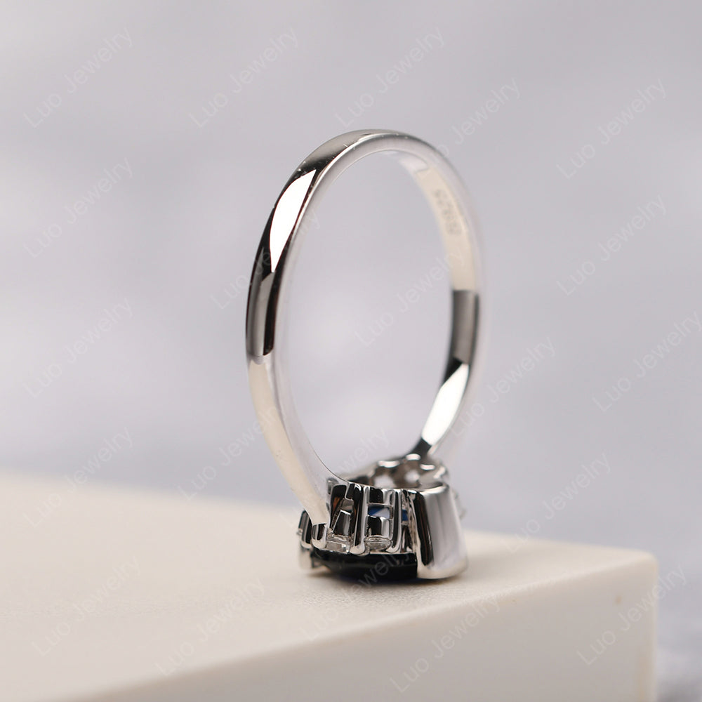 Oval Half Bezel Set Lab Sapphire Engagement Ring - LUO Jewelry