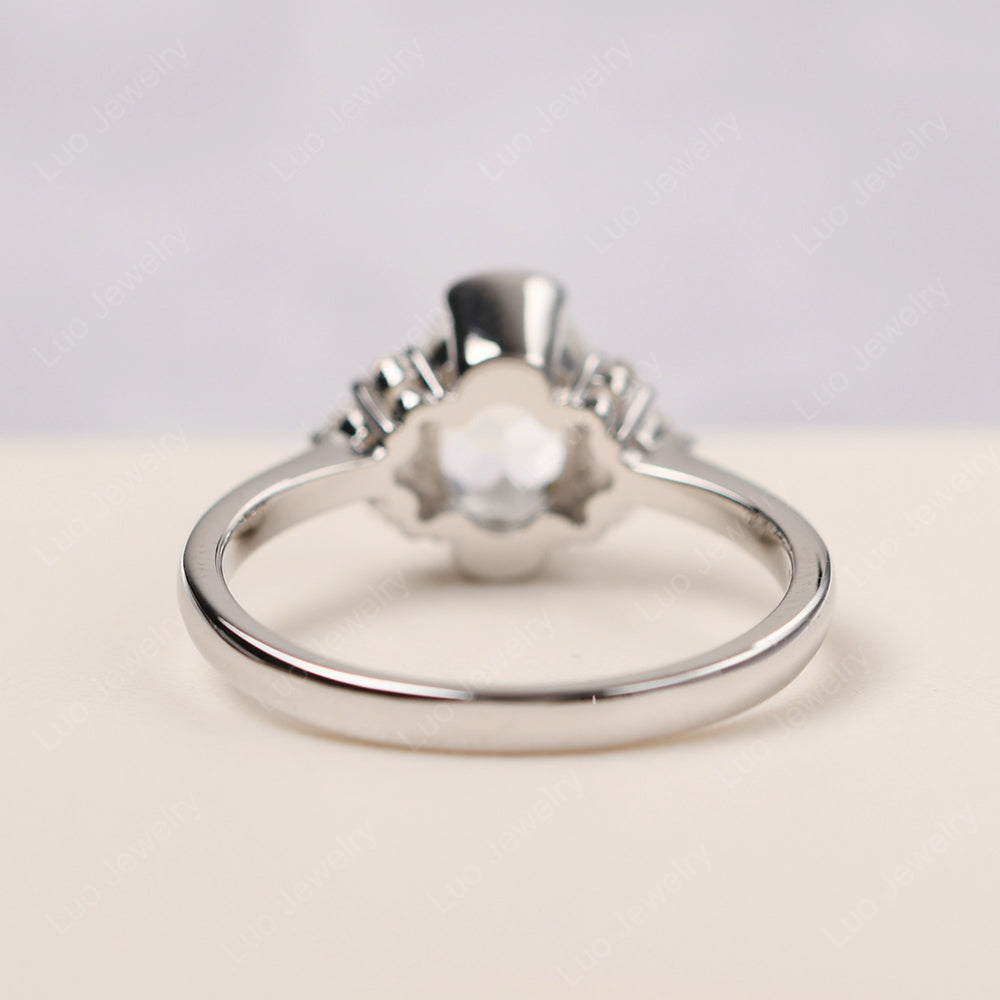 Oval Half Bezel Set White Topaz Engagement Ring - LUO Jewelry