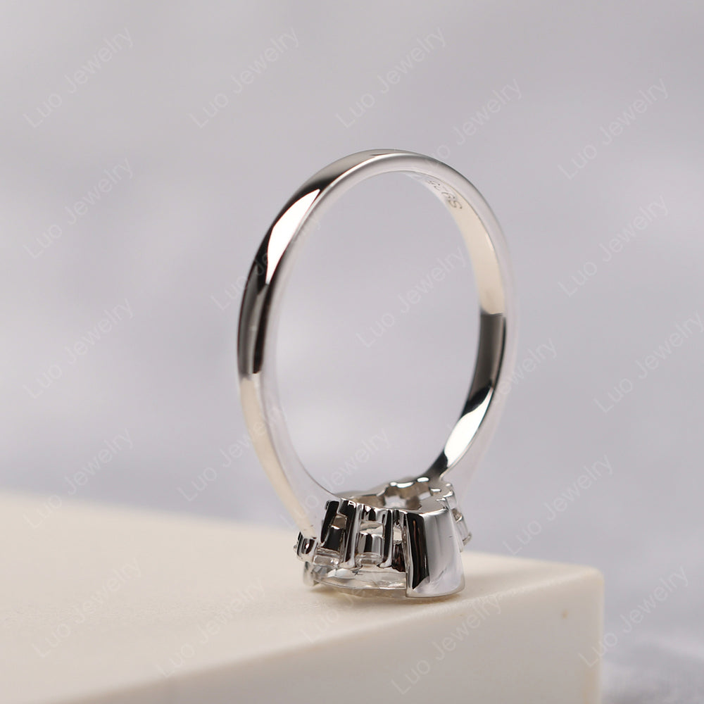 Oval Half Bezel Set White Topaz Engagement Ring - LUO Jewelry