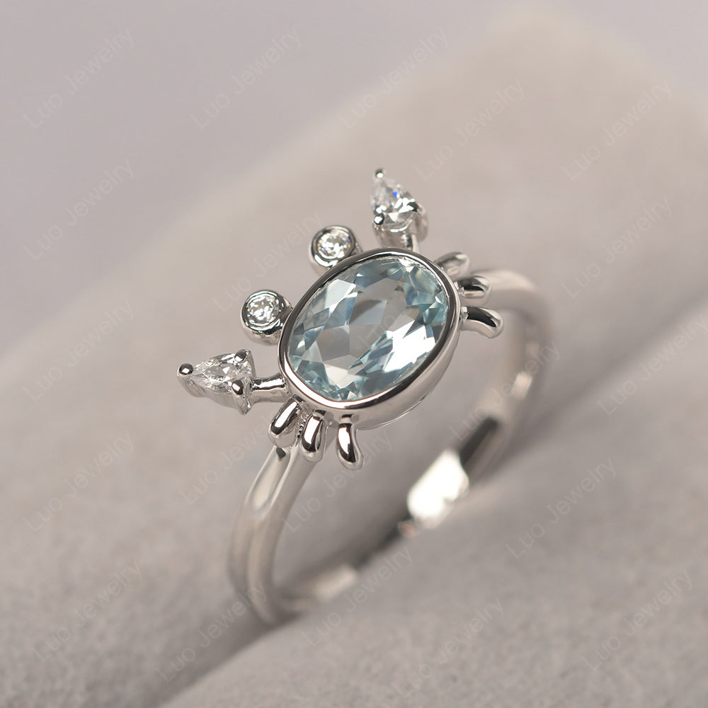 Crab Aquamarine Engagement Ring Sterling Silver - LUO Jewelry