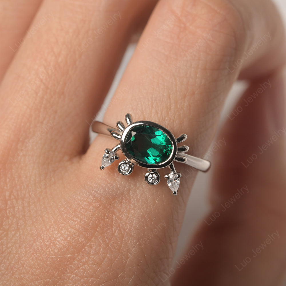 Crab Lab Emerald Engagement Ring Sterling Silver - LUO Jewelry
