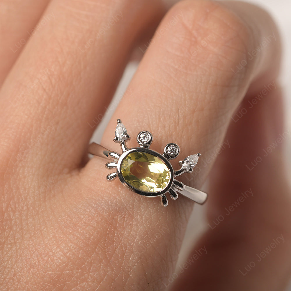 Crab Lemon Quartz Engagement Ring Sterling Silver - LUO Jewelry