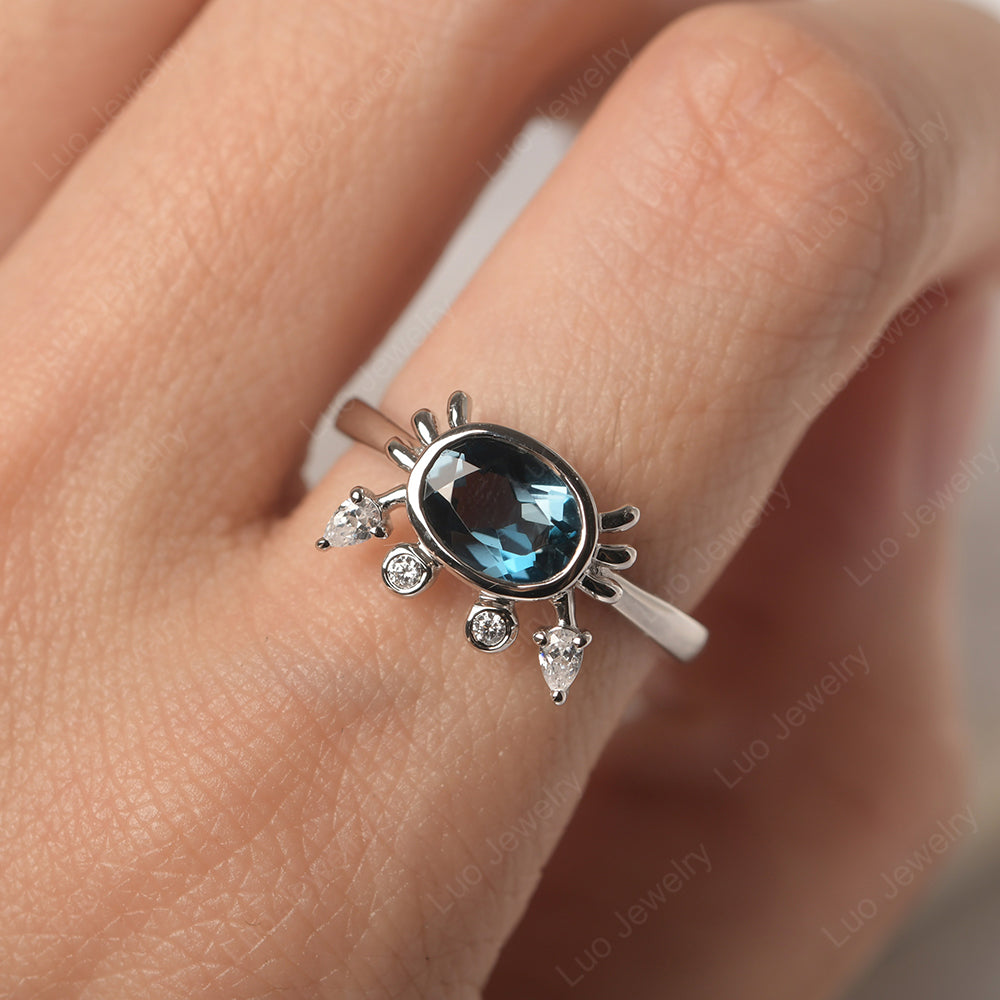 Crab London Blue Topaz Engagement Ring Sterling Silver - LUO Jewelry