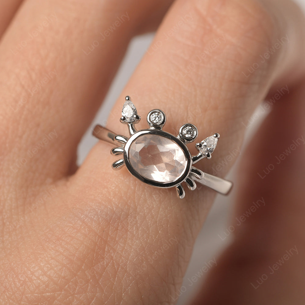 Crab Rose Quartz Engagement Ring Sterling Silver - LUO Jewelry