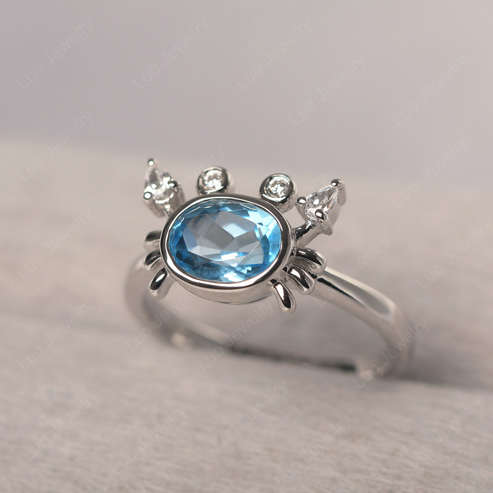 Crab Swiss Blue Topaz Engagement Ring Sterling Silver - LUO Jewelry