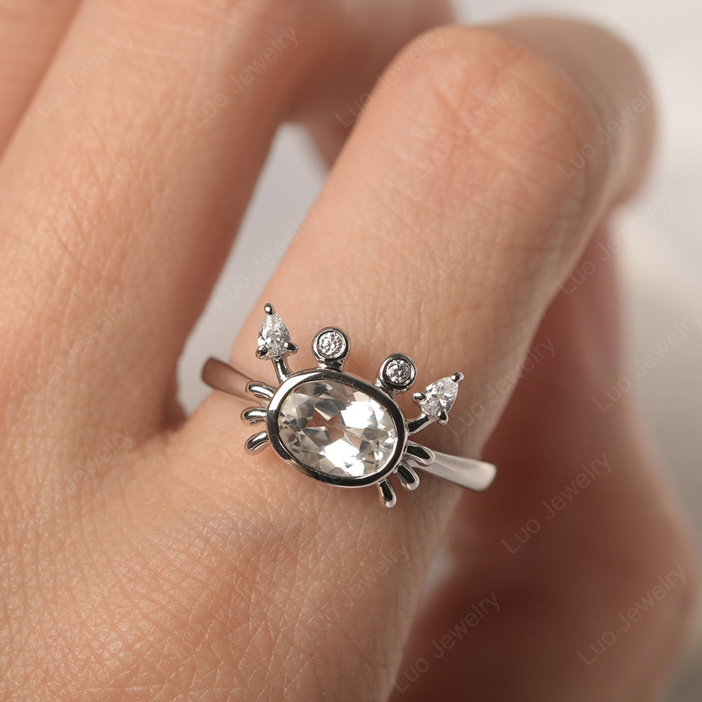 Crab White Topaz Engagement Ring Sterling Silver - LUO Jewelry