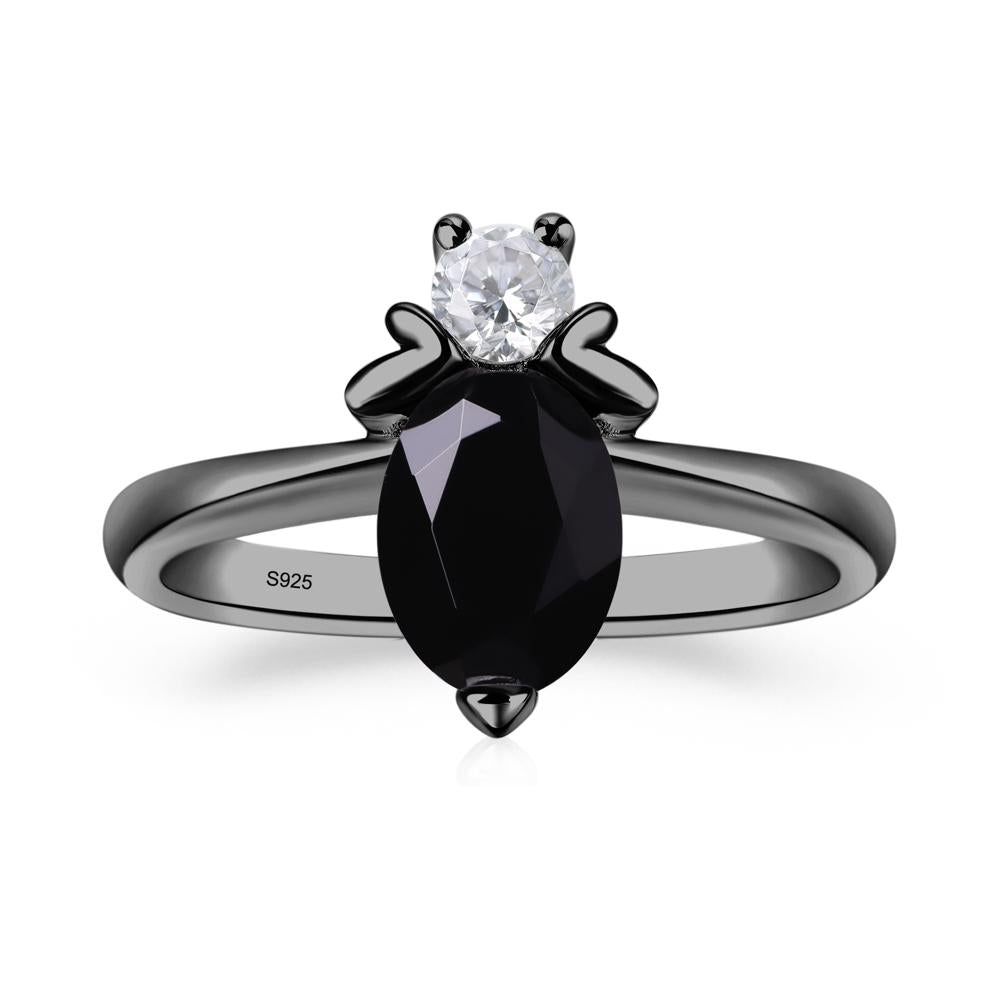 Black Stone Nature Inspired Bee Ring - LUO Jewelry #metal_black finish sterling silver