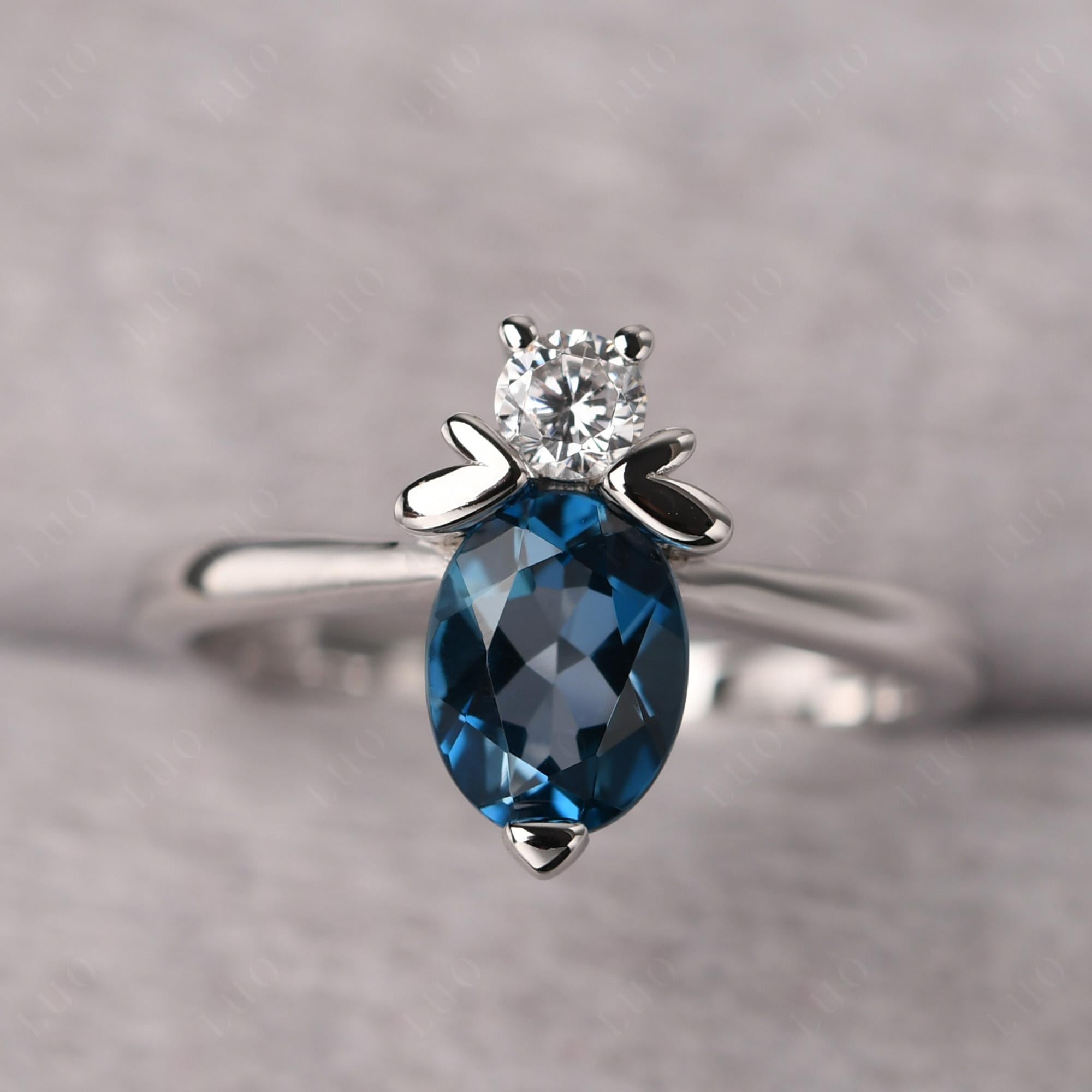 London Blue Topaz Nature Inspired Bee Ring - LUO Jewelry