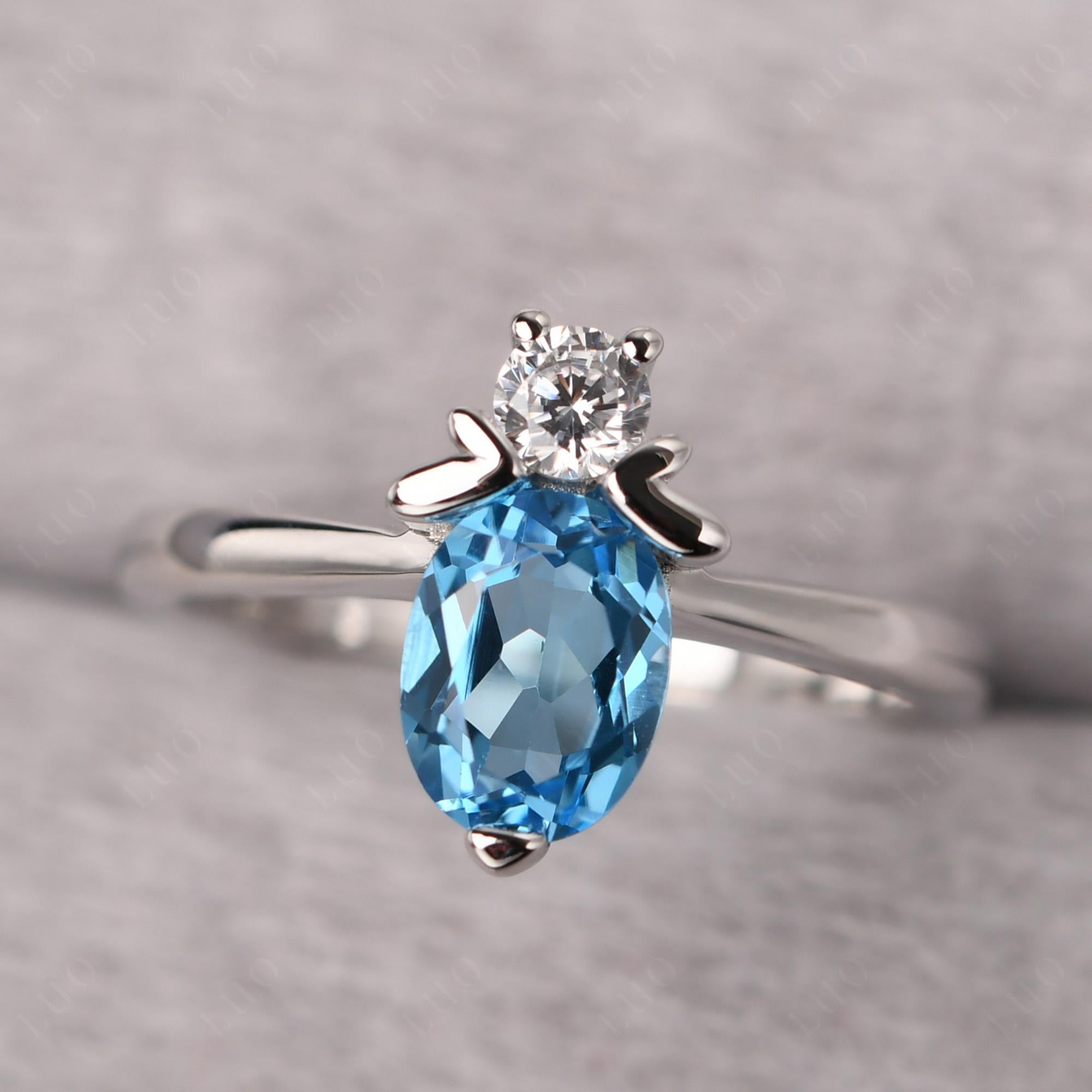 Swiss Blue Topaz Nature Inspired Bee Ring - LUO Jewelry