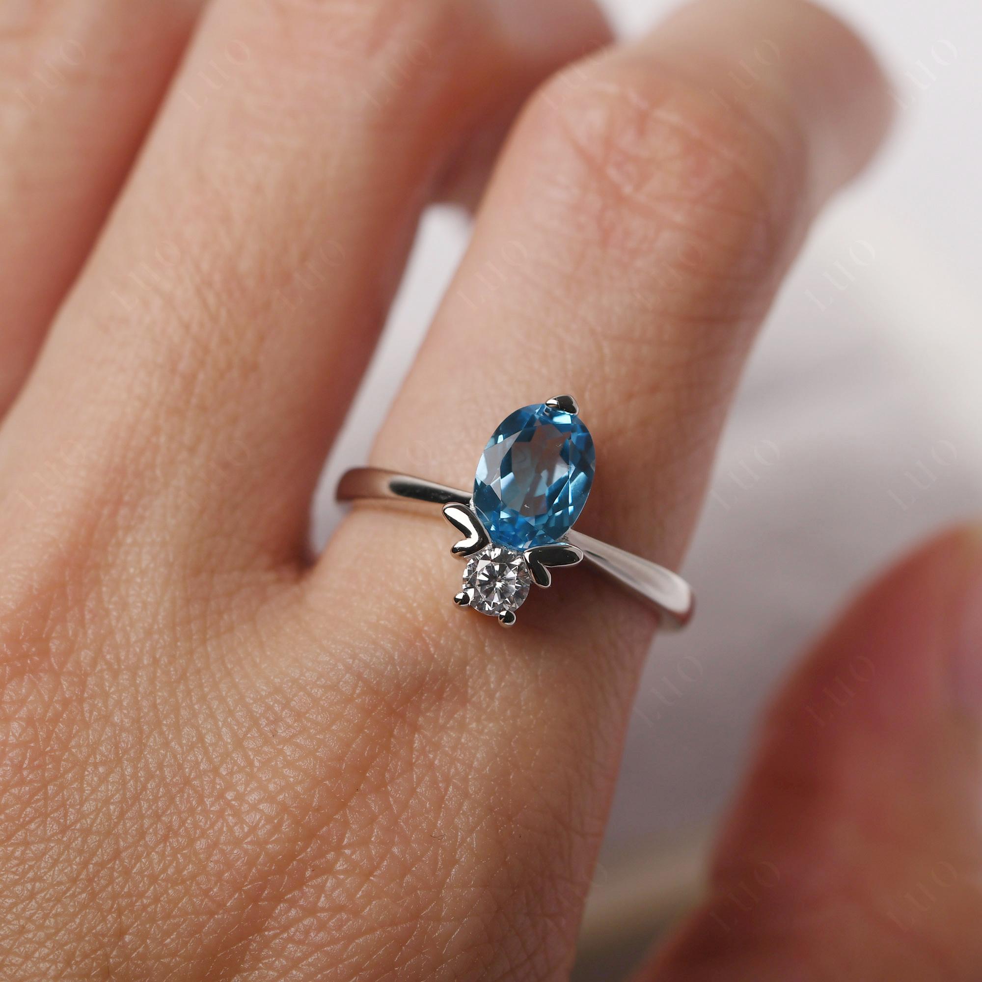 Swiss Blue Topaz Nature Inspired Bee Ring - LUO Jewelry