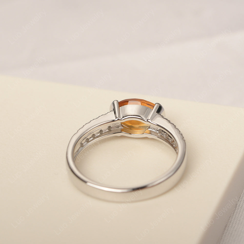 Oval Cut Citrine Ring Double Pave Ring - LUO Jewelry