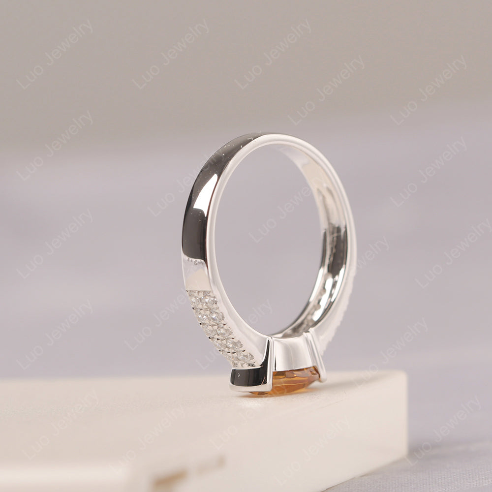 Oval Cut Citrine Ring Double Pave Ring - LUO Jewelry