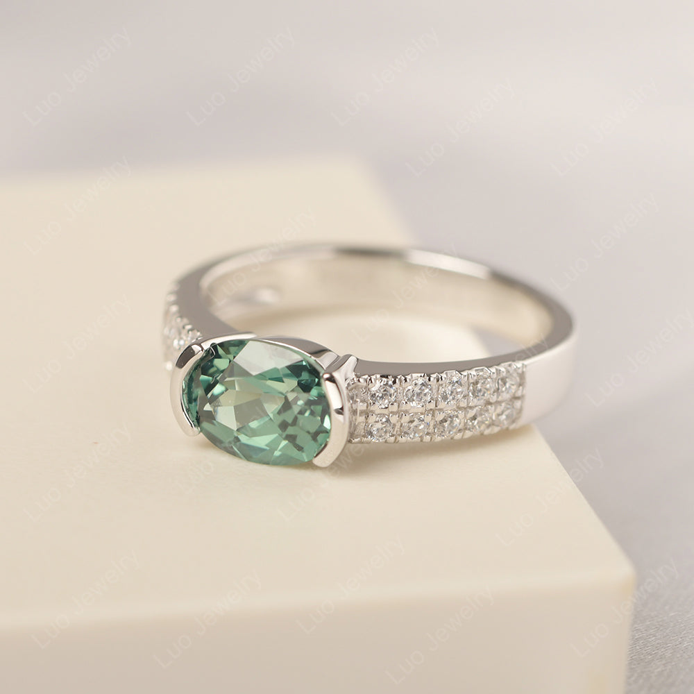 Oval Cut Green Sapphire Ring Double Pave Ring - LUO Jewelry