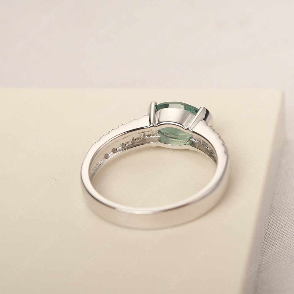 Oval Cut Green Sapphire Ring Double Pave Ring - LUO Jewelry